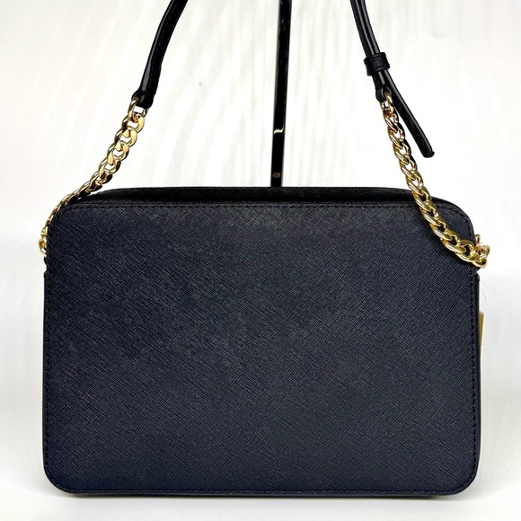 Michael Kors Jet Set Large Signature Logo Crossbody Bag Black/Gold - Picture 5 of 8